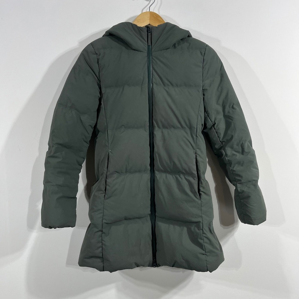 Uniqlo Gorpcore Seamless Down Hooded Puffer Coat Jacket Green Women XS Ski Snow